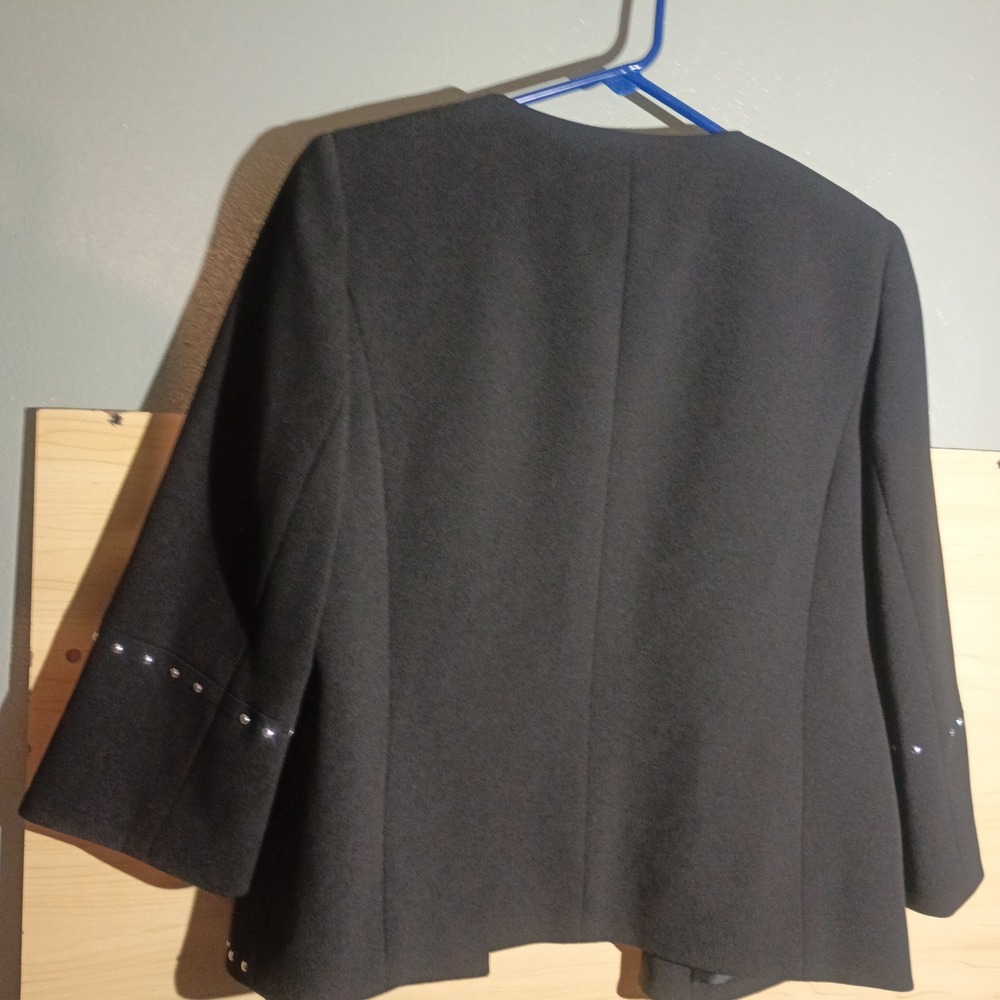 Kasper Blazer, Female, Women Size M Black Studded Collarless Open Front Jacket